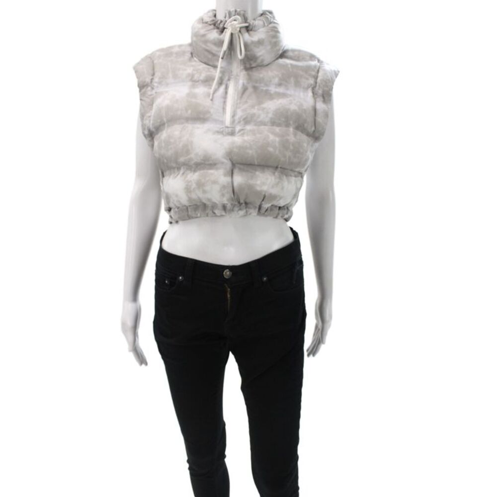Zara Women Gray Puffer Jacket Zip Polyester Geometric Sleeveless Casual Size S